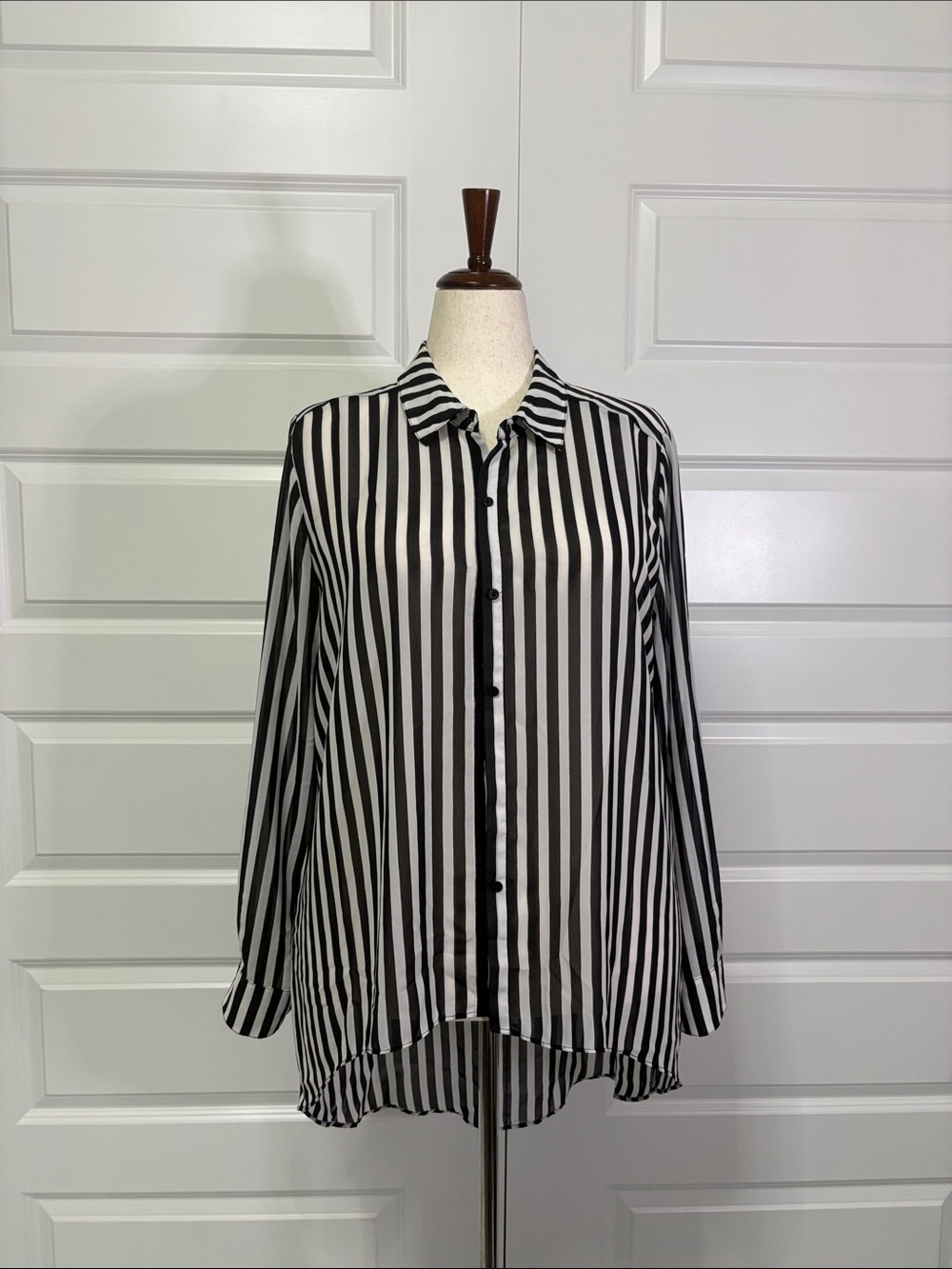 Nicole Black and White Striped Blouse